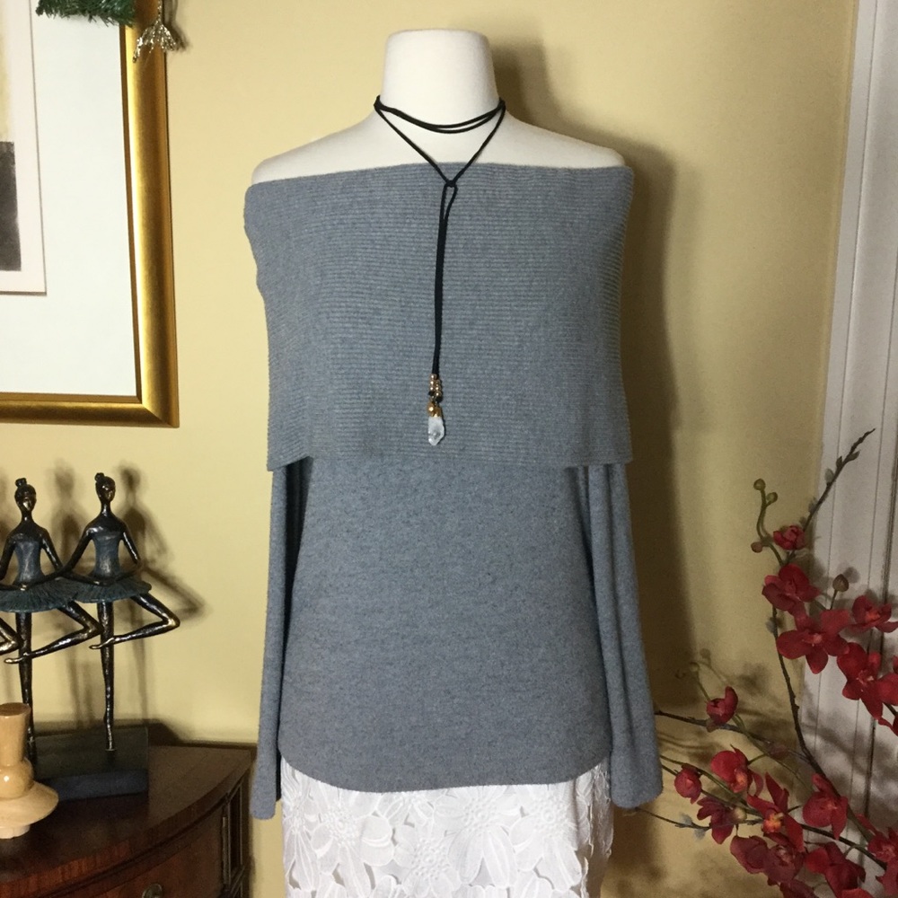 Three  Dots Off-Shoulder Grey Sweater